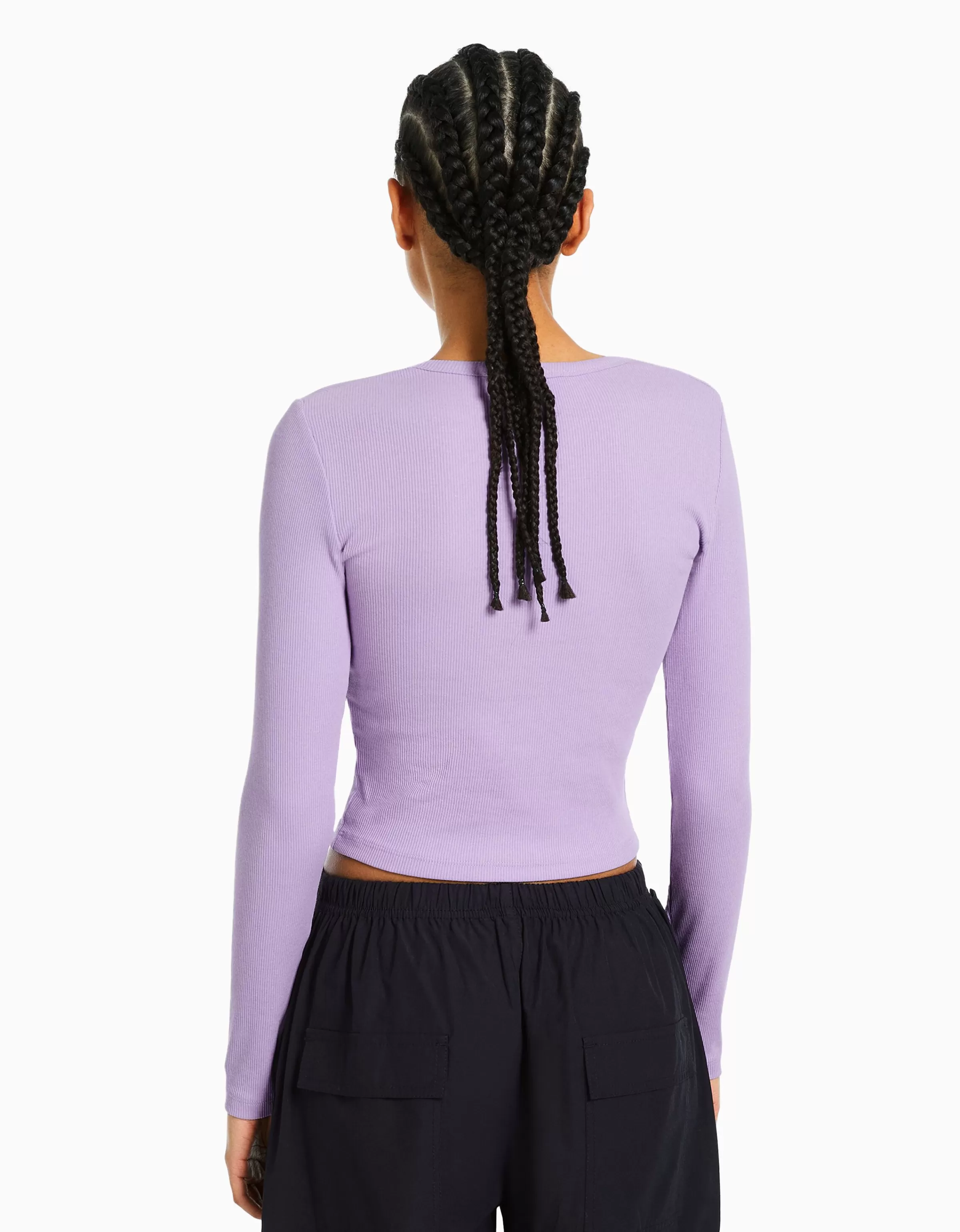 BERSHKA Tee-shirts*T-shirt manches longues bord-côte Violet