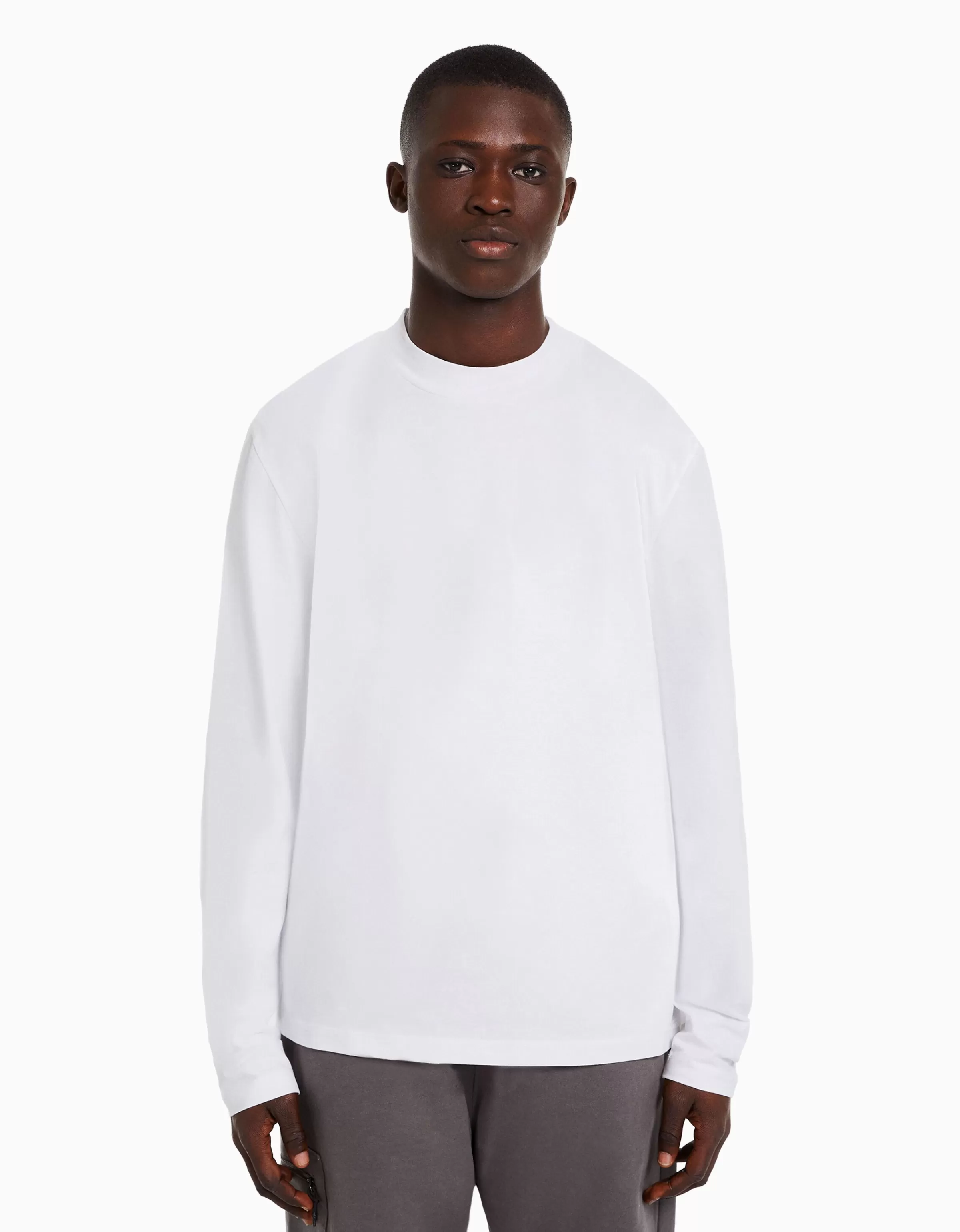 BERSHKA Join Life*T-shirt manches longues col cheminée Blanc