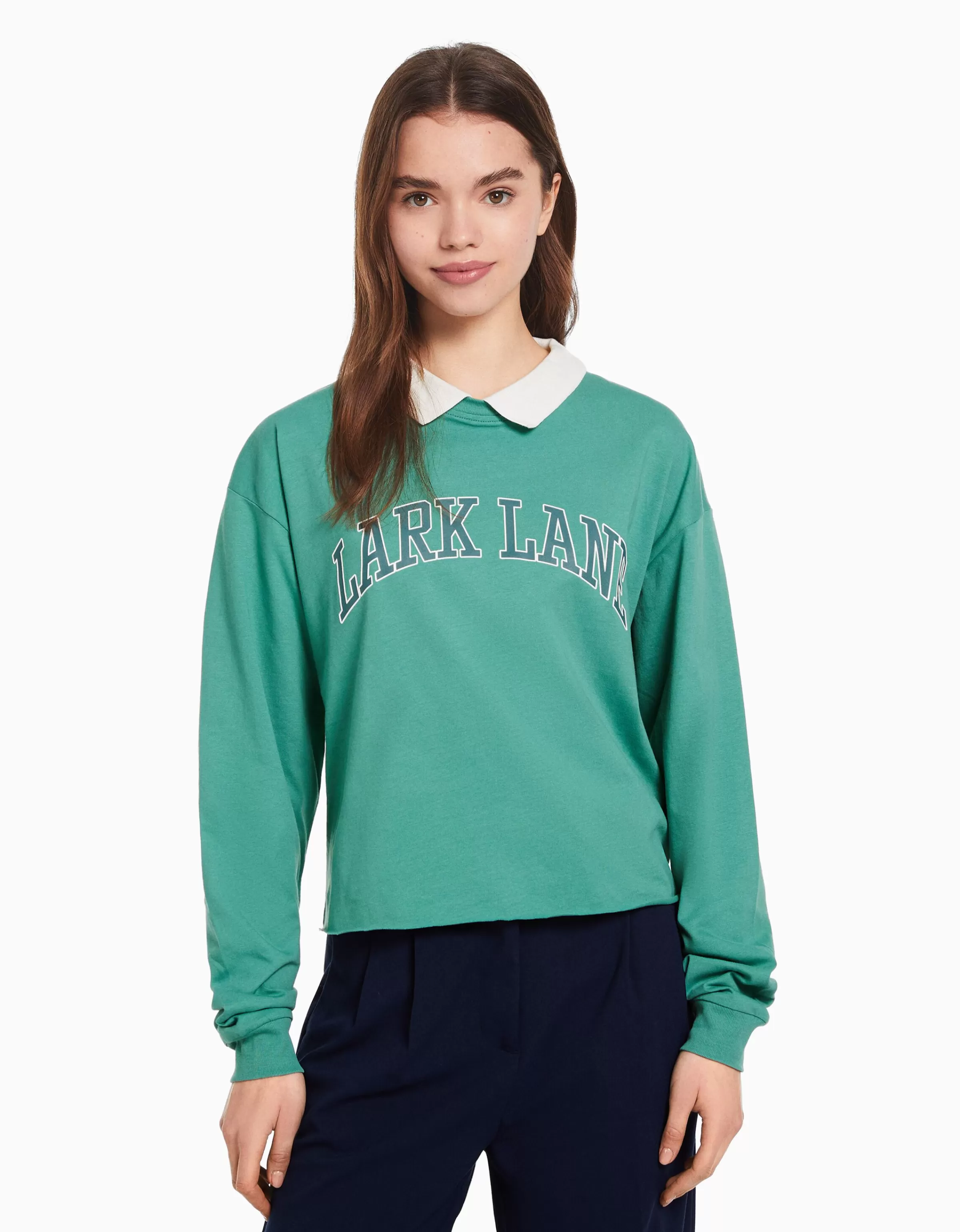 BERSHKA Tee-shirts*T-shirt manches longues col polo imprimé Vert