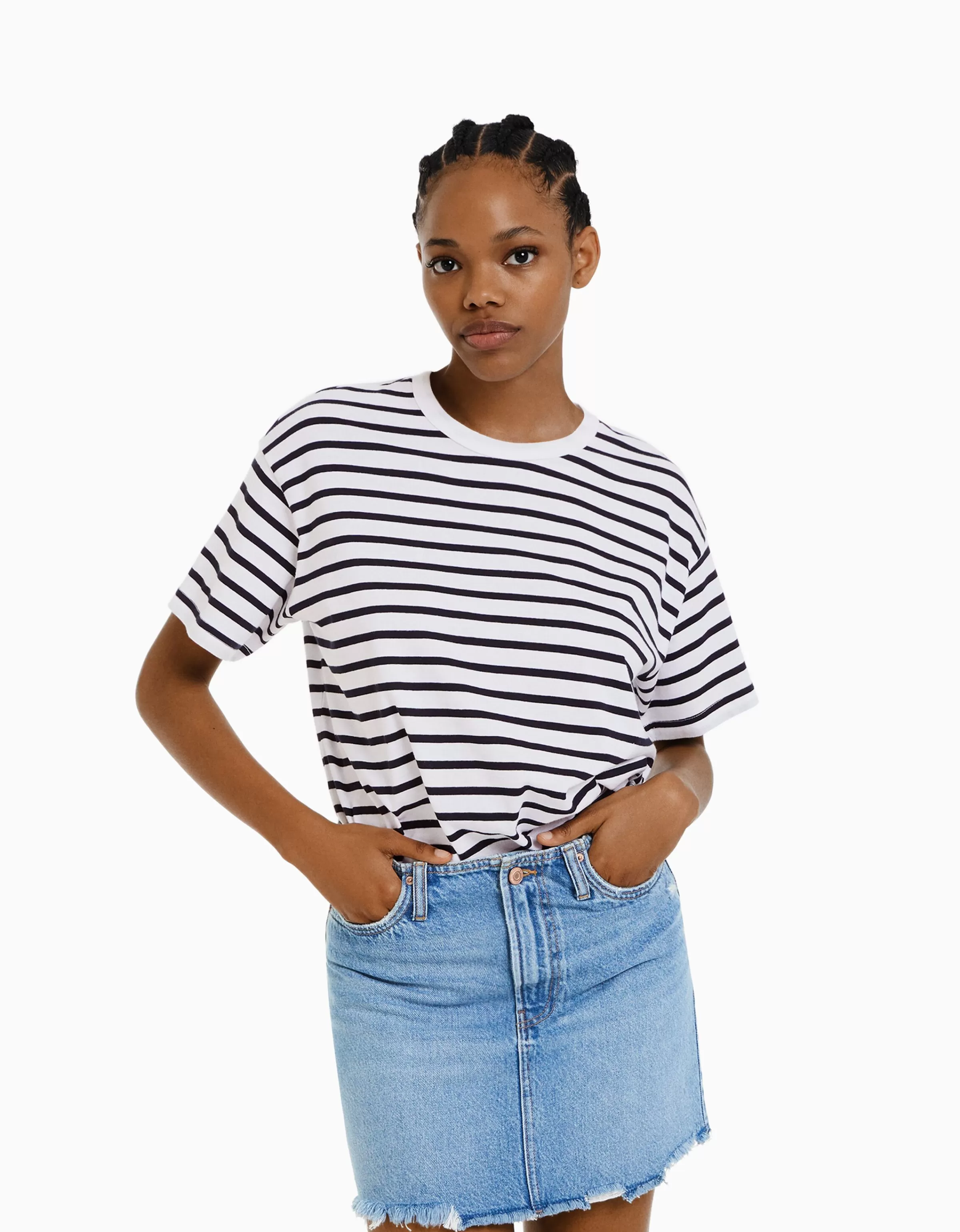 BERSHKA Tee-shirts*T-shirt oversize à manches courtes Marine