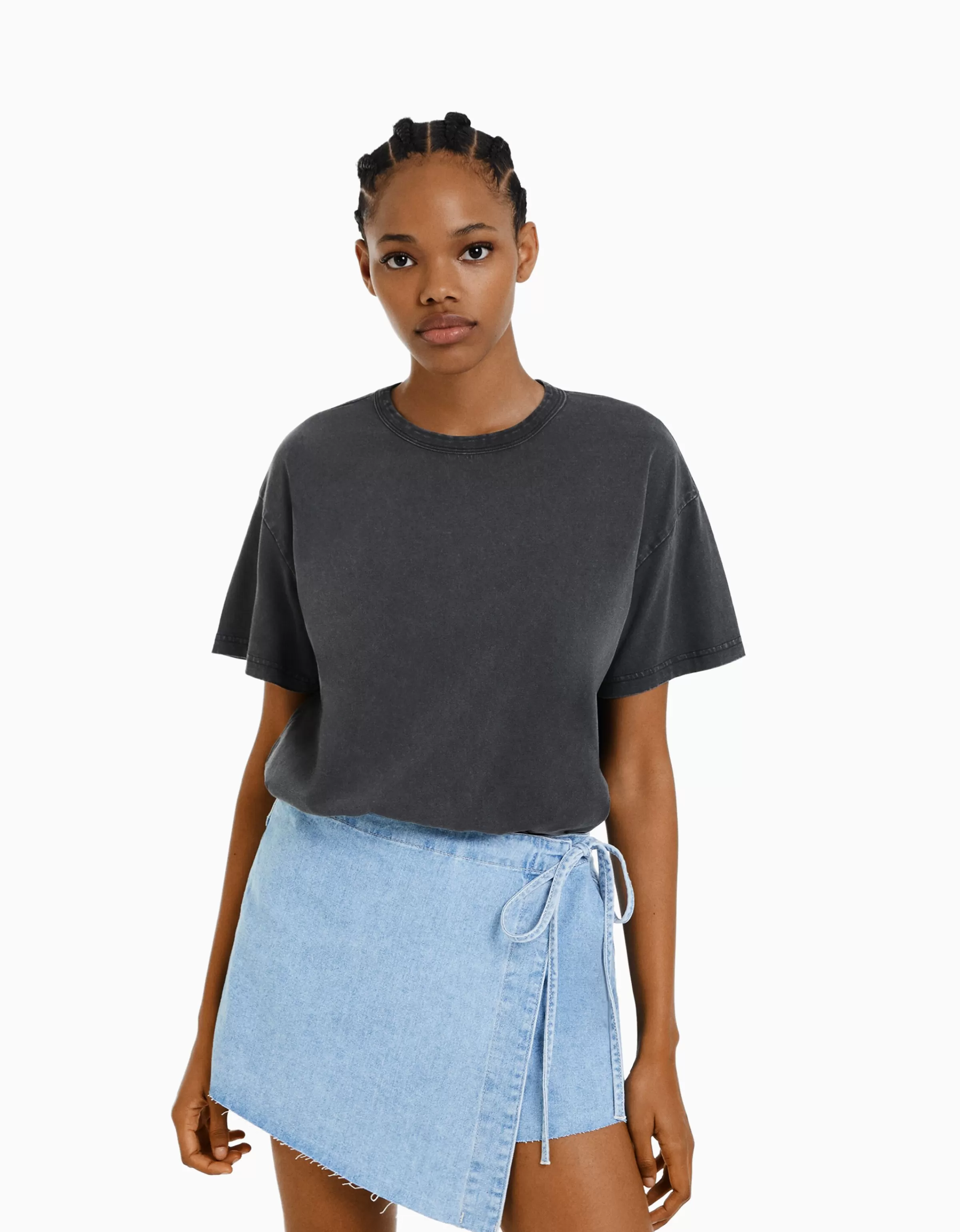 BERSHKA Tee-shirts*T-shirt oversize à manches courtes Noir