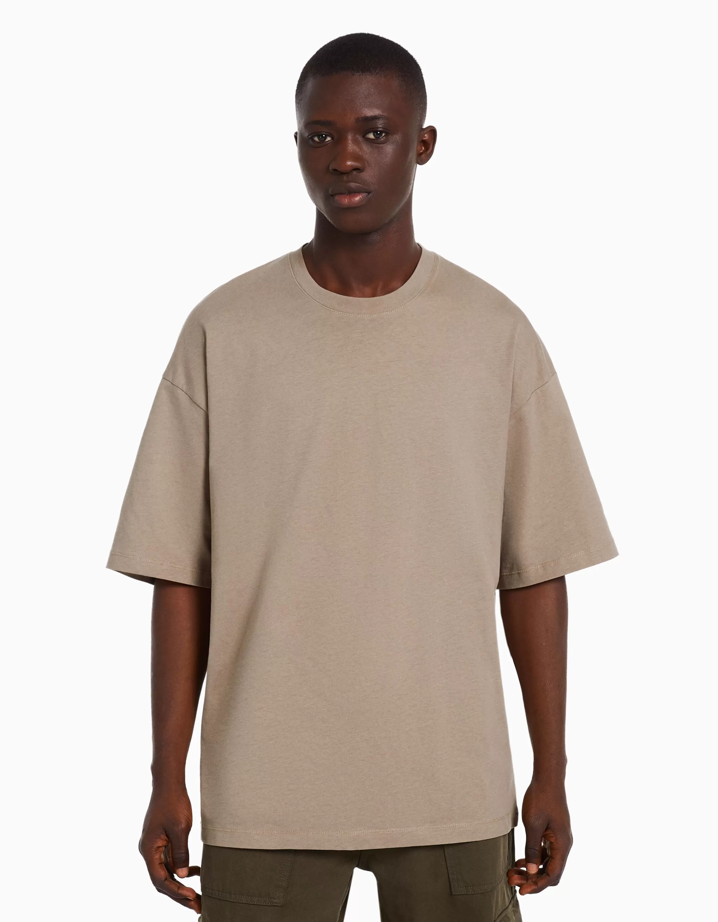 BERSHKA Vêtements*T-shirt oversize à manches courtes Gris