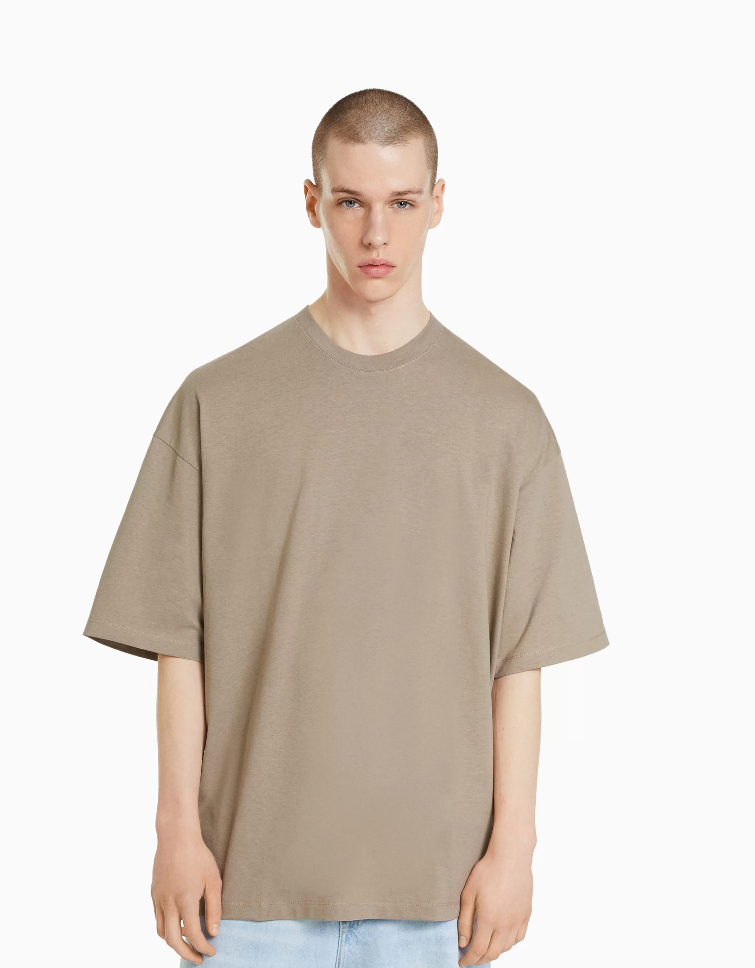 BERSHKA Vêtements*T-shirt oversize à manches courtes Gris