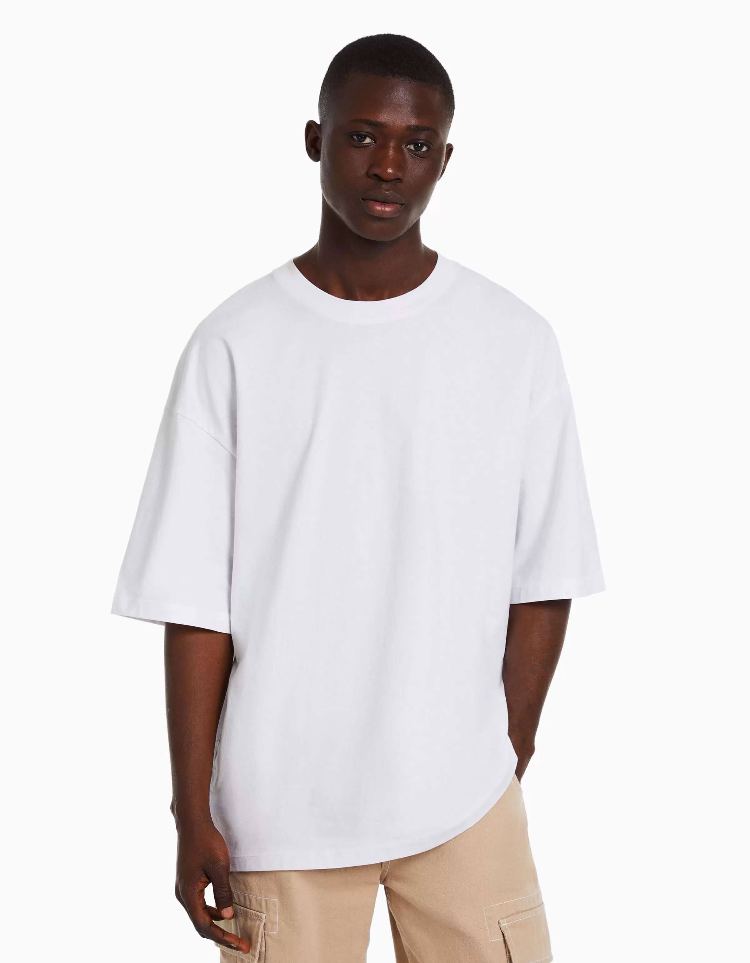 BERSHKA Vêtements*T-shirt oversize à manches courtes Blanc