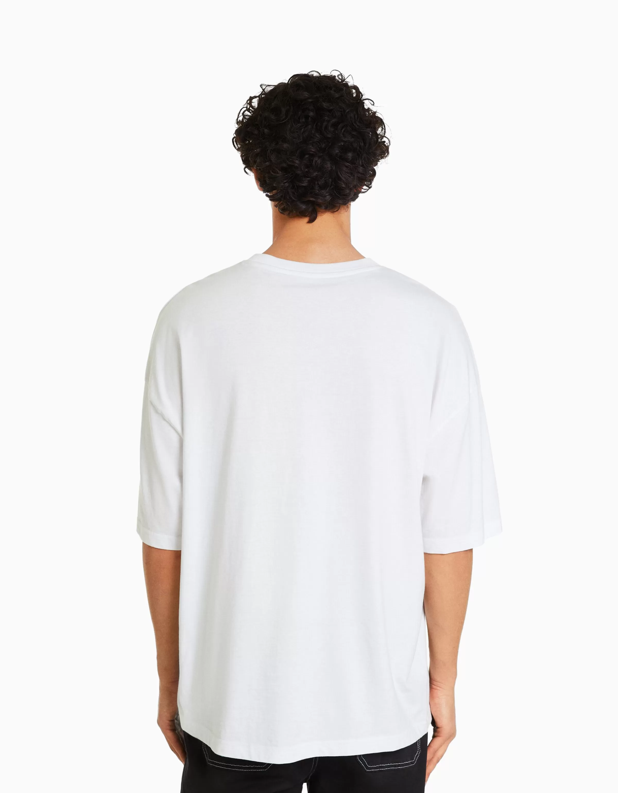 BERSHKA Special packaging collabs*T-shirt oversize à manches courtes Blanc