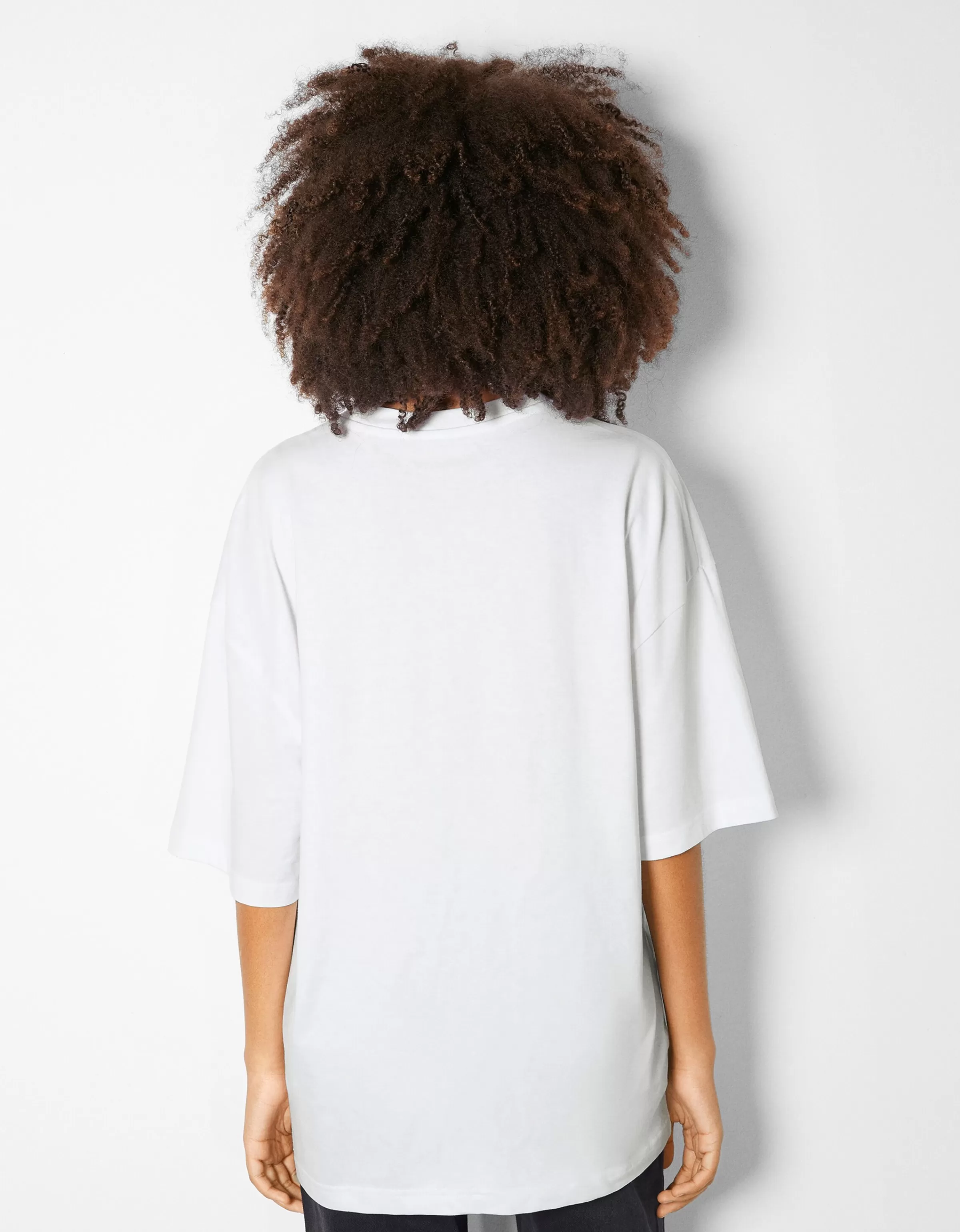 BERSHKA TEST*T-shirt oversize à manches courtes Blanc