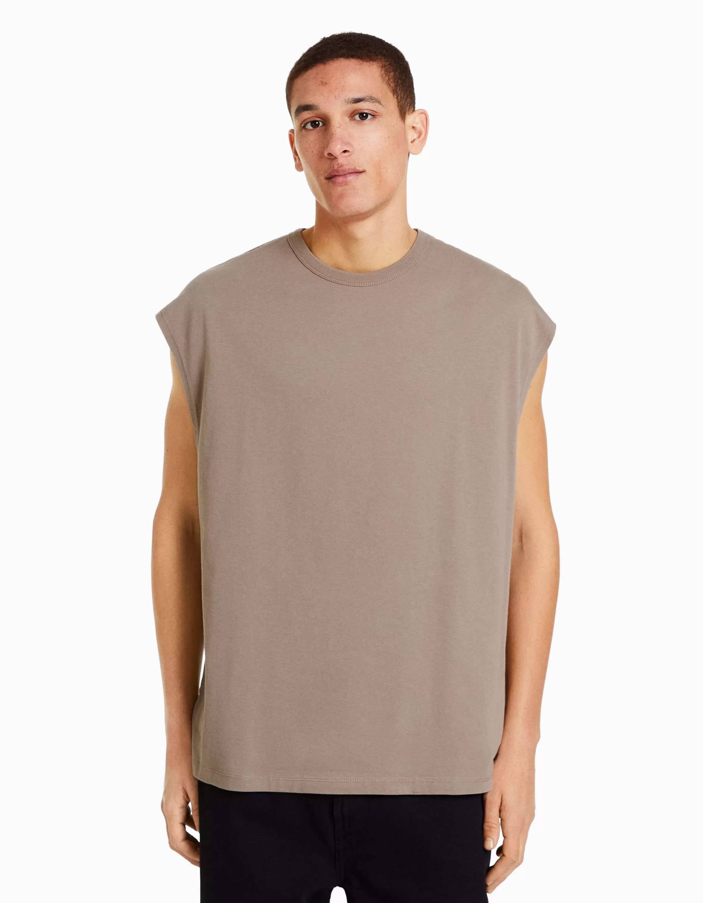 BERSHKA Tee-shirts*T-shirt sans manches oversize Gris