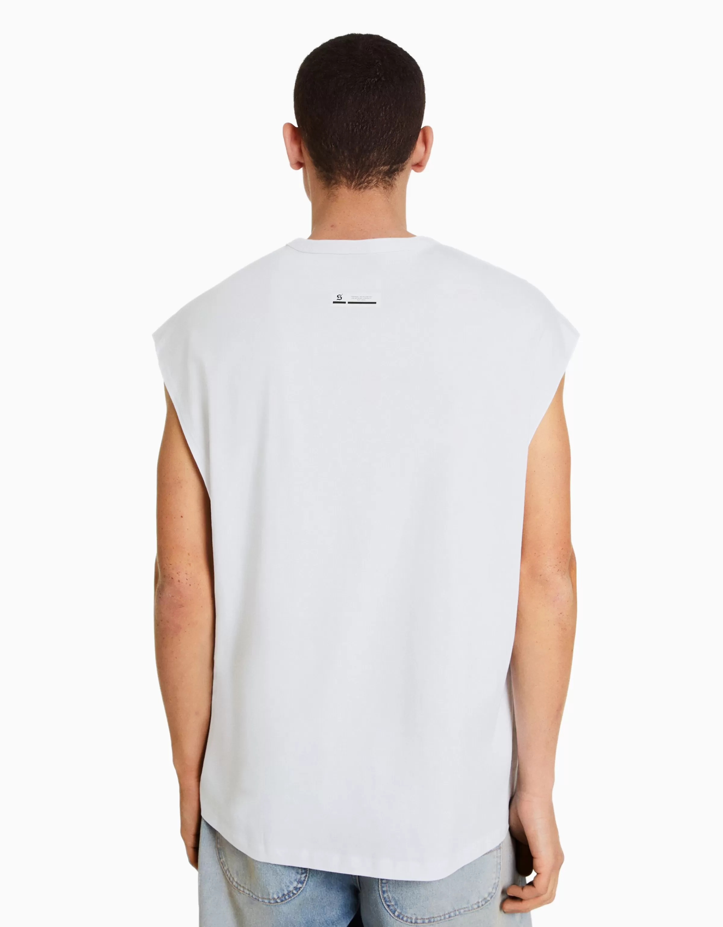 BERSHKA Personnalisables*T-shirt sans manches oversize Blanc