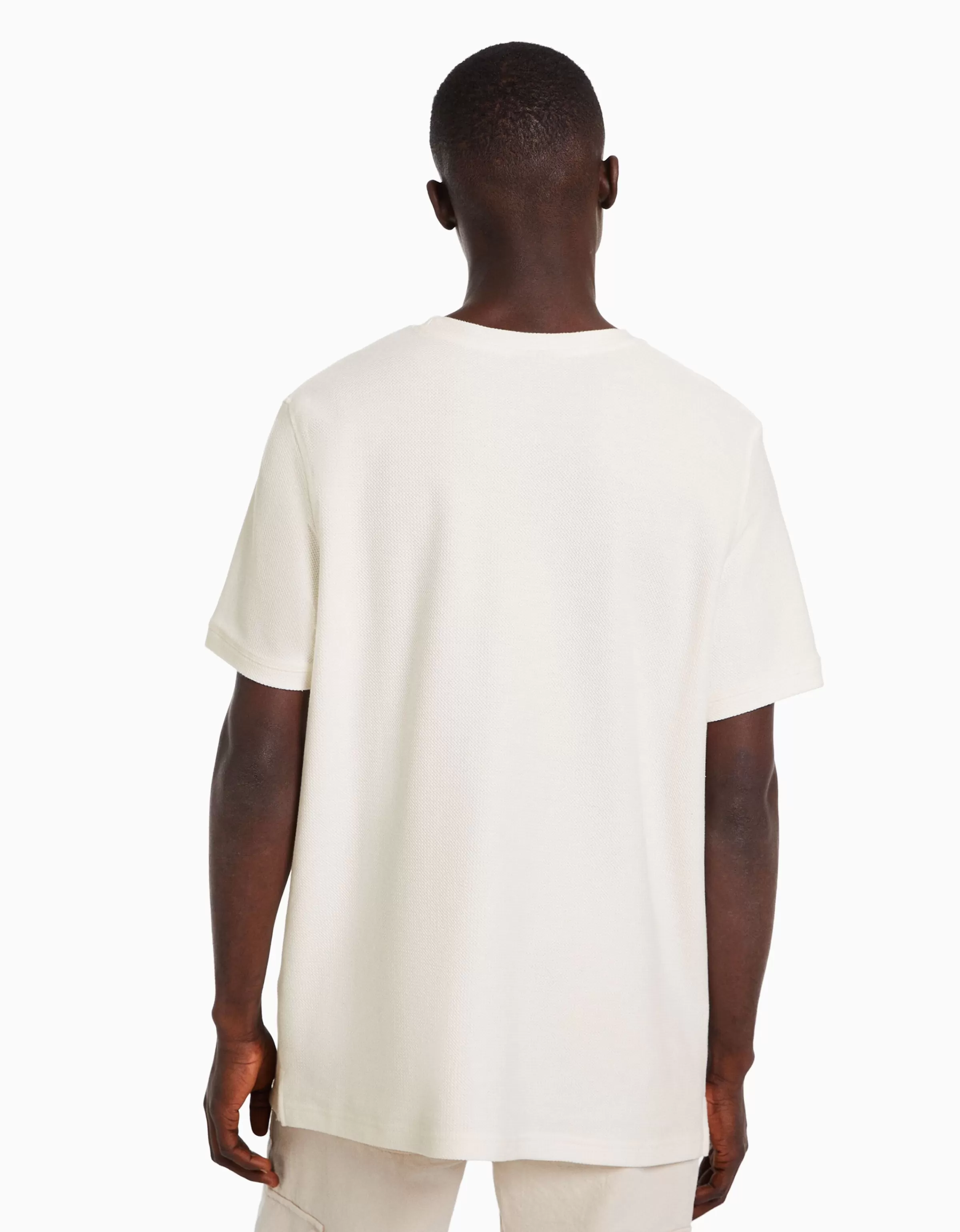 BERSHKA Join Life*T-shirt texturé à manches courtes Camel