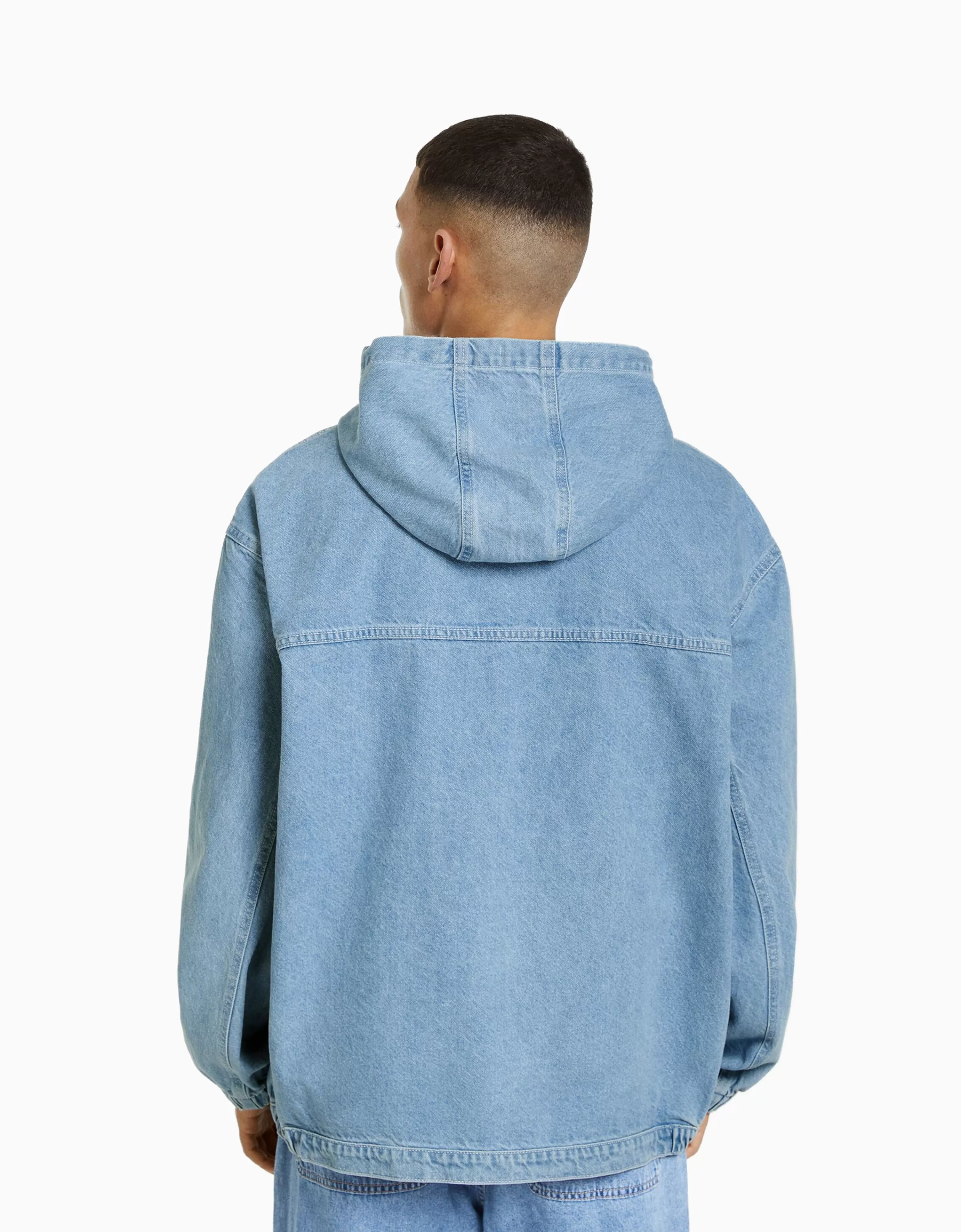 BERSHKA Blousons et manteaux*Veste en jean capuche Bleu clair