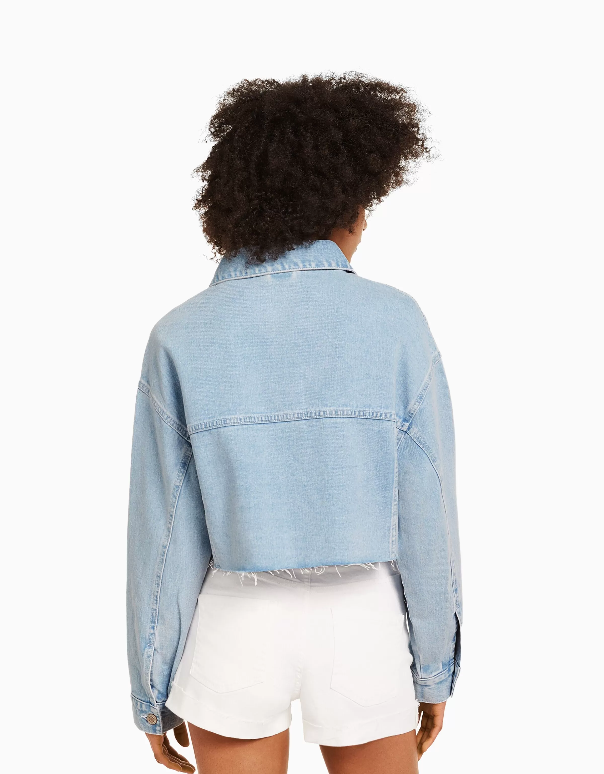 BERSHKA Vestes*Veste en jean courte Bleu clair