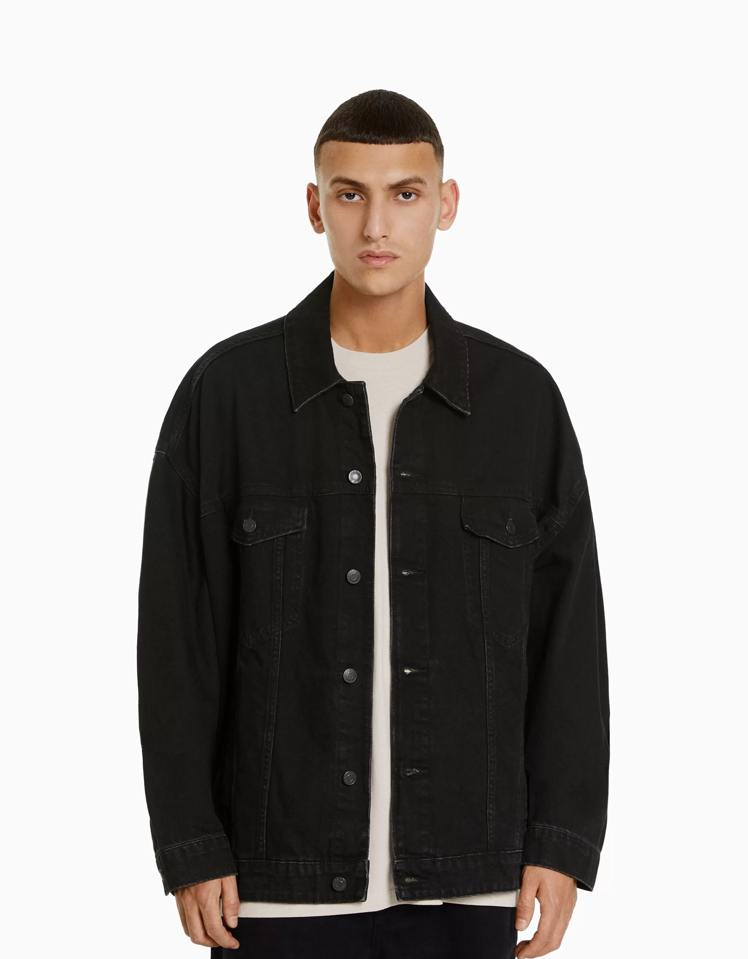 BERSHKA Blousons et manteaux*Veste en jean oversize Noir