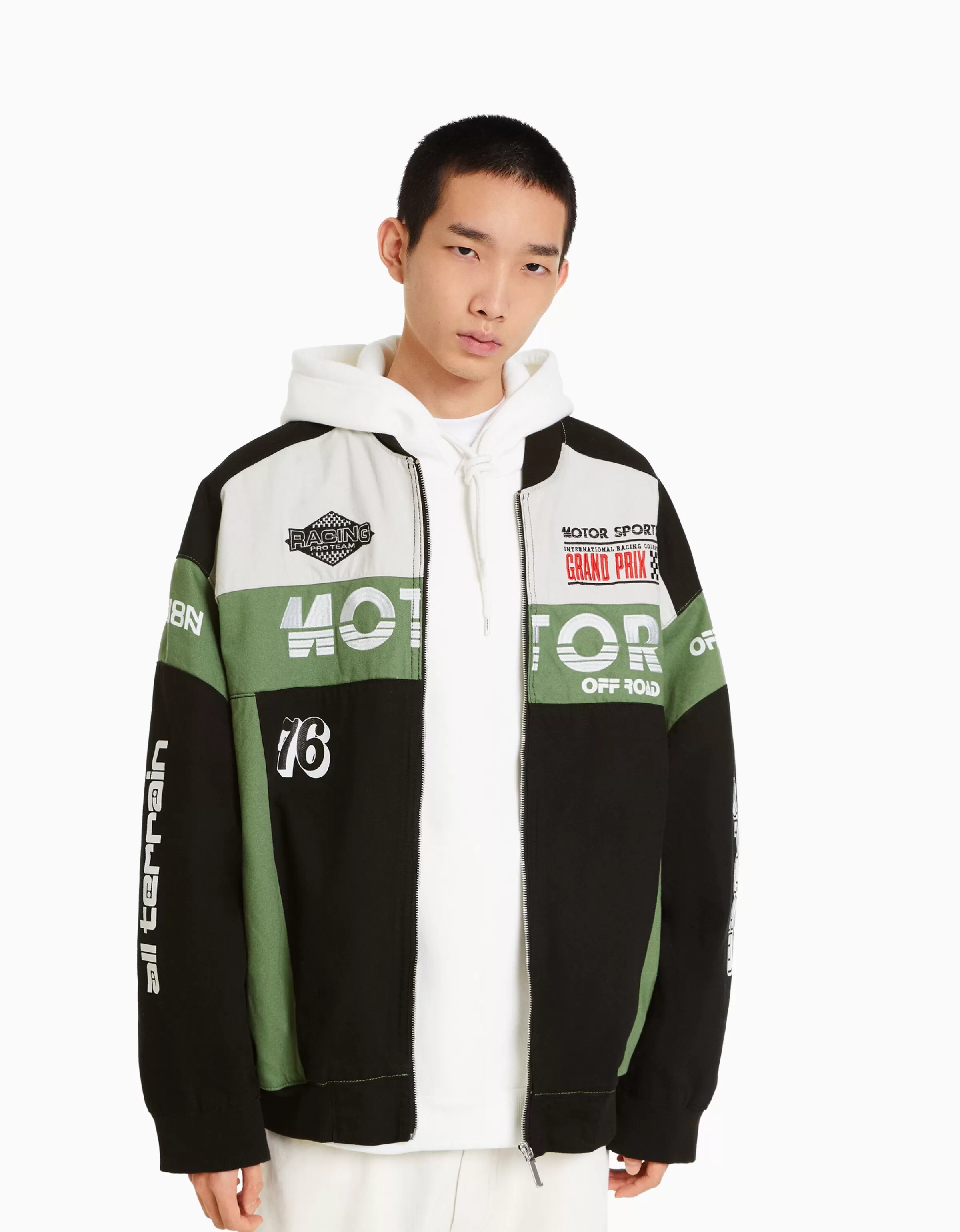 BERSHKA Vêtements*Veste en jean racing Vert