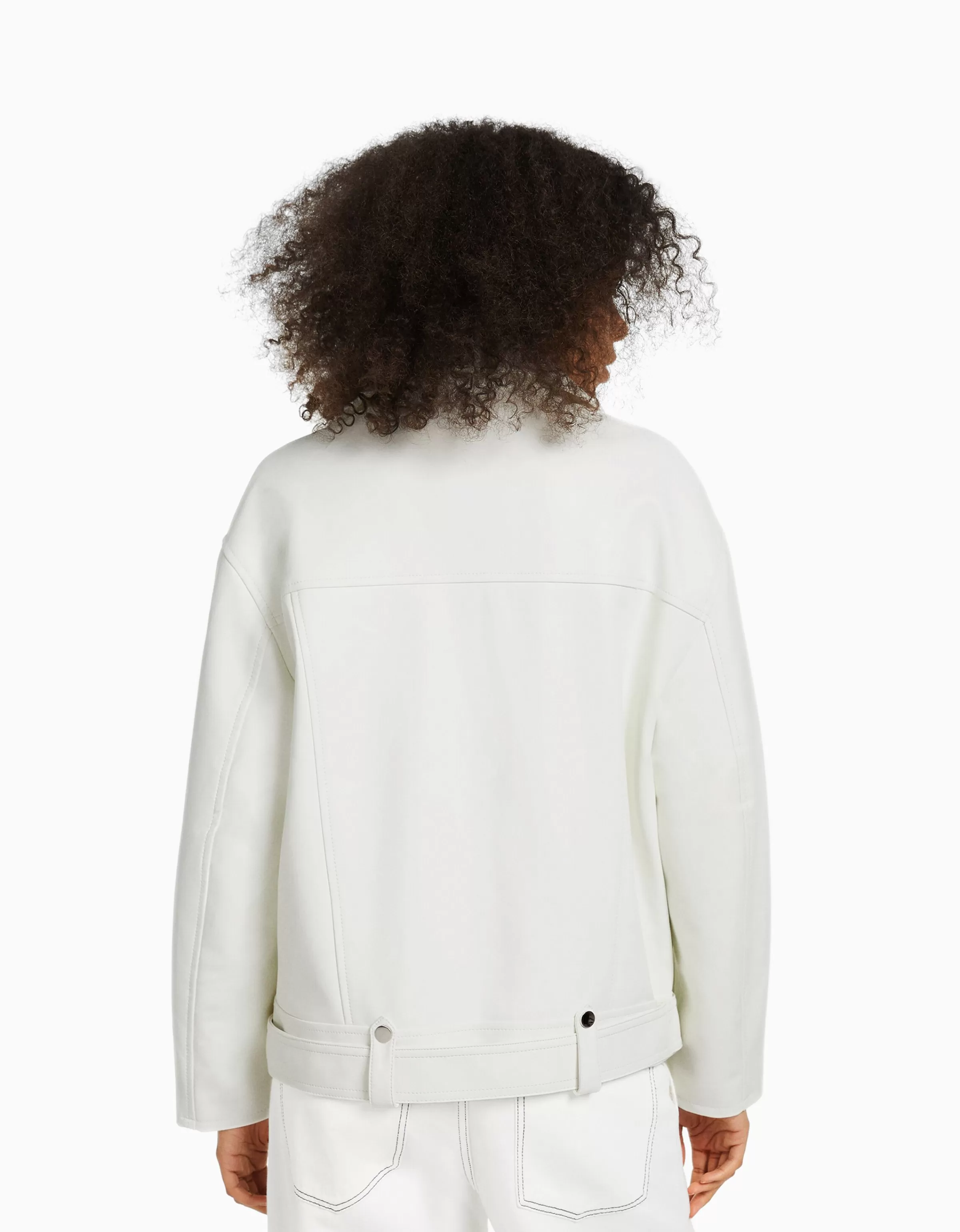 BERSHKA Vestes*Veste style motard similicuir ceinture Blanc cassé